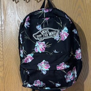 Vans Black Off The Walk Backpack with Pink Floral Pattern